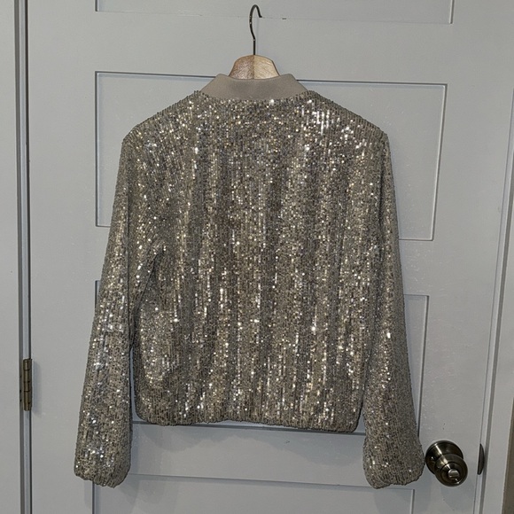 Loft Silver Sequin Bomber Jacket S - Picture 4 of 5